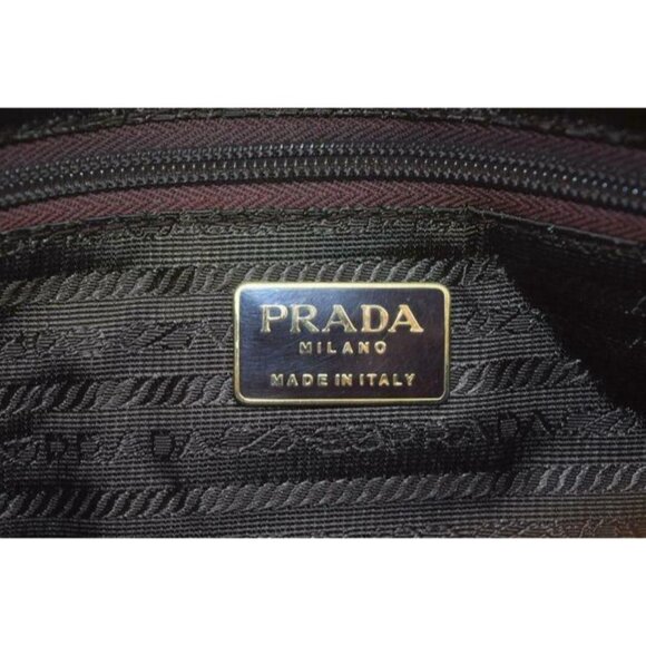 Prada Brown Iridescent Nylon And Brown Leather With Heavy Gold Handles Satchel - Picture 8 of 9